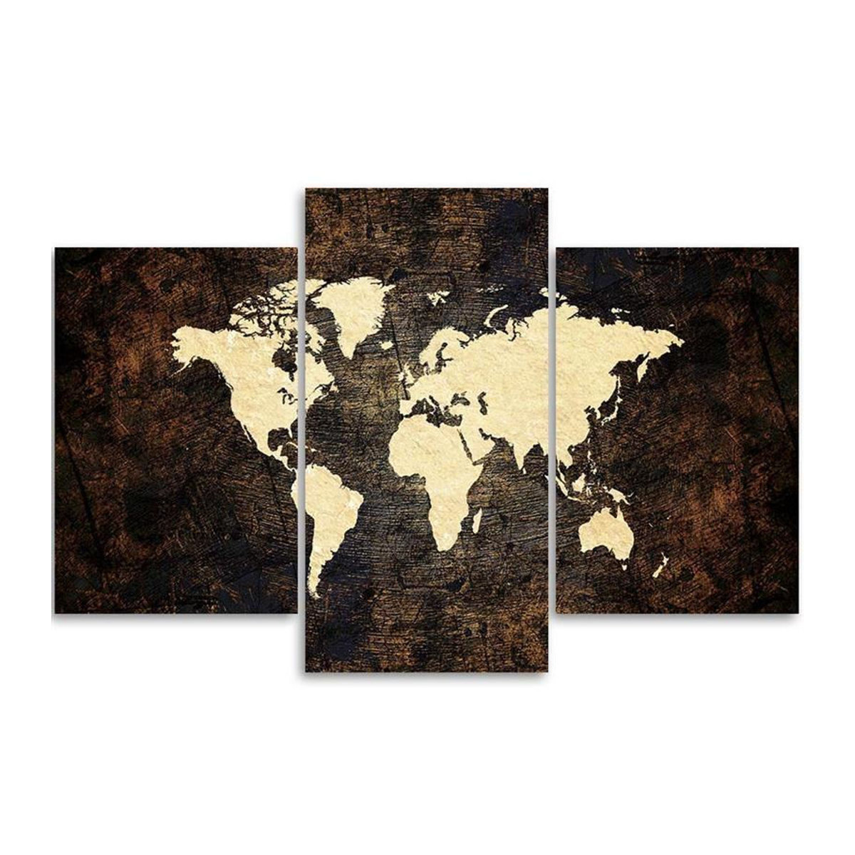 Dreiteiliger Leinwanddruck Feeby World Map in Braun im Vintage-Stil, Breite: 60 cm, Höhe: 40 cm - Bild 3