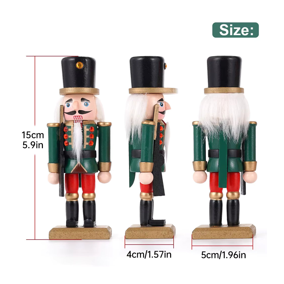 Dreiteiliges Set Nussknacker-Figuren aus Holz als hängende Weihnachtsornamente, mehrfarbig, Höhe: 15 cm - Bild 2
