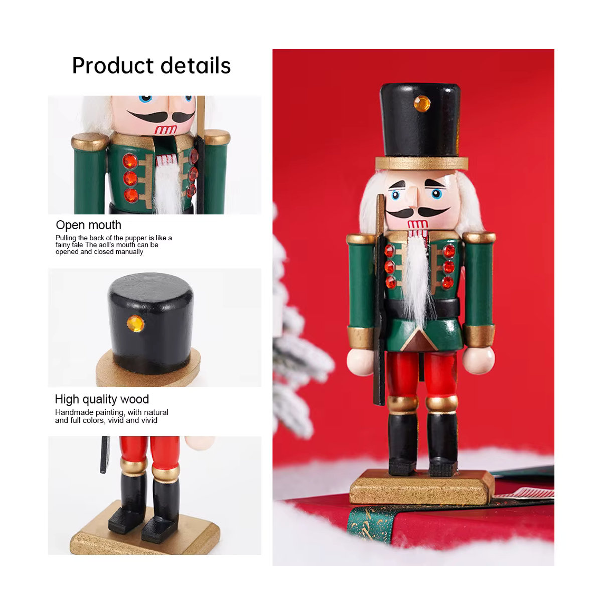 Dreiteiliges Set Nussknacker-Figuren aus Holz als hängende Weihnachtsornamente, mehrfarbig, Höhe: 15 cm - Bild 3