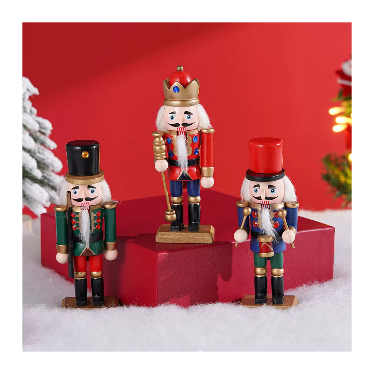 Dreiteiliges Set Nussknacker-Figuren aus Holz als hängende Weihnachtsornamente, mehrfarbig, Höhe: 15 cm - Bild 6