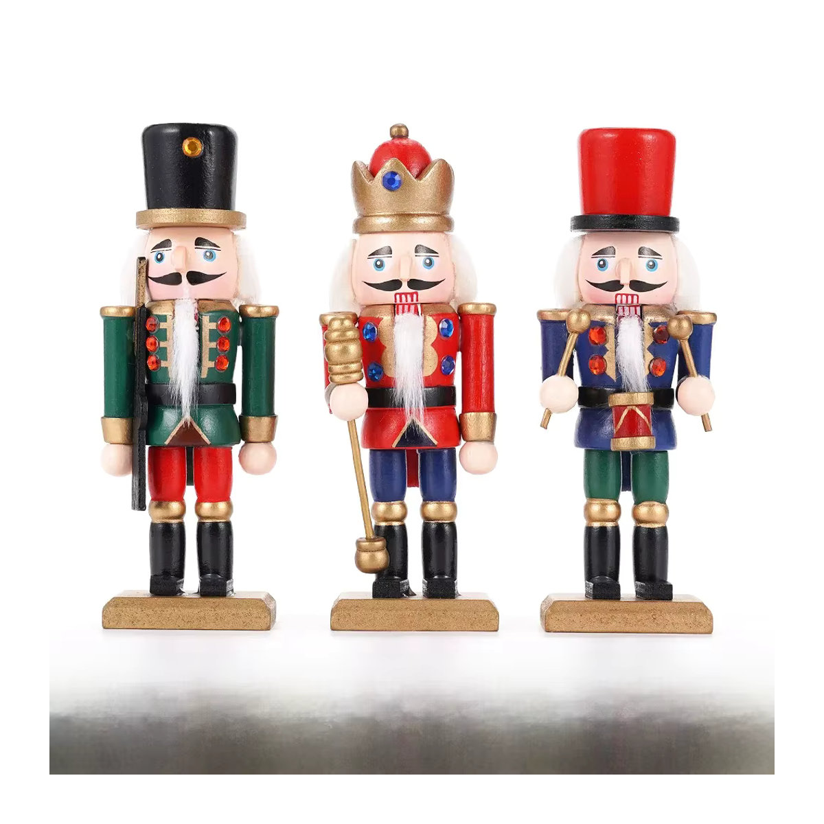Dreiteiliges Set Nussknacker-Figuren aus Holz als hängende Weihnachtsornamente, mehrfarbig, Höhe: 15 cm - Bild 7
