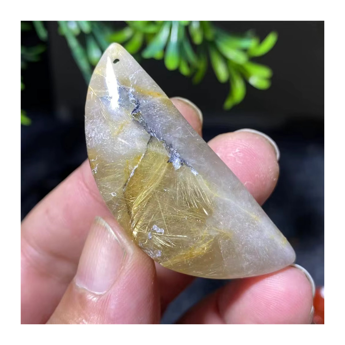 DriB Natürlicher Kristall Anhänger aus Rutil Gold und Baby Quarz in Transparent, unregelmäßige Form für Reiki und Heilung - Bild 1