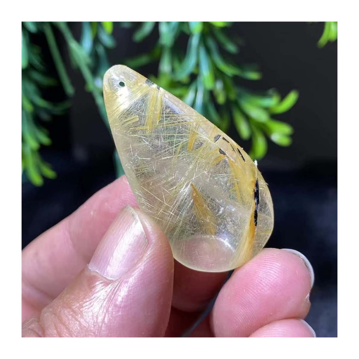 DriB Natürlicher Kristall Anhänger aus Rutil Gold und Baby Quarz in Transparent, unregelmäßige Form für Reiki und Heilung - Bild 2