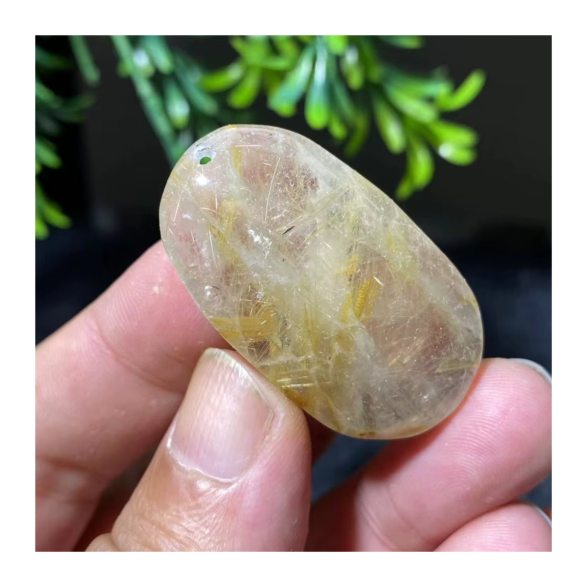 DriB Natürlicher Kristall Anhänger aus Rutil Gold und Baby Quarz in Transparent, unregelmäßige Form für Reiki und Heilung - Bild 3