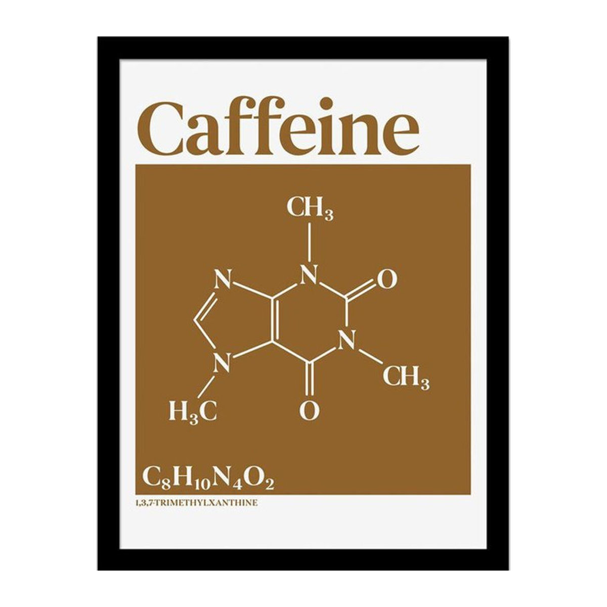 Drug Science Koffein gerahmtes Poster mit chemischer Struktur in Weiß und Braun, Breite: 45 cm - Bild 1
