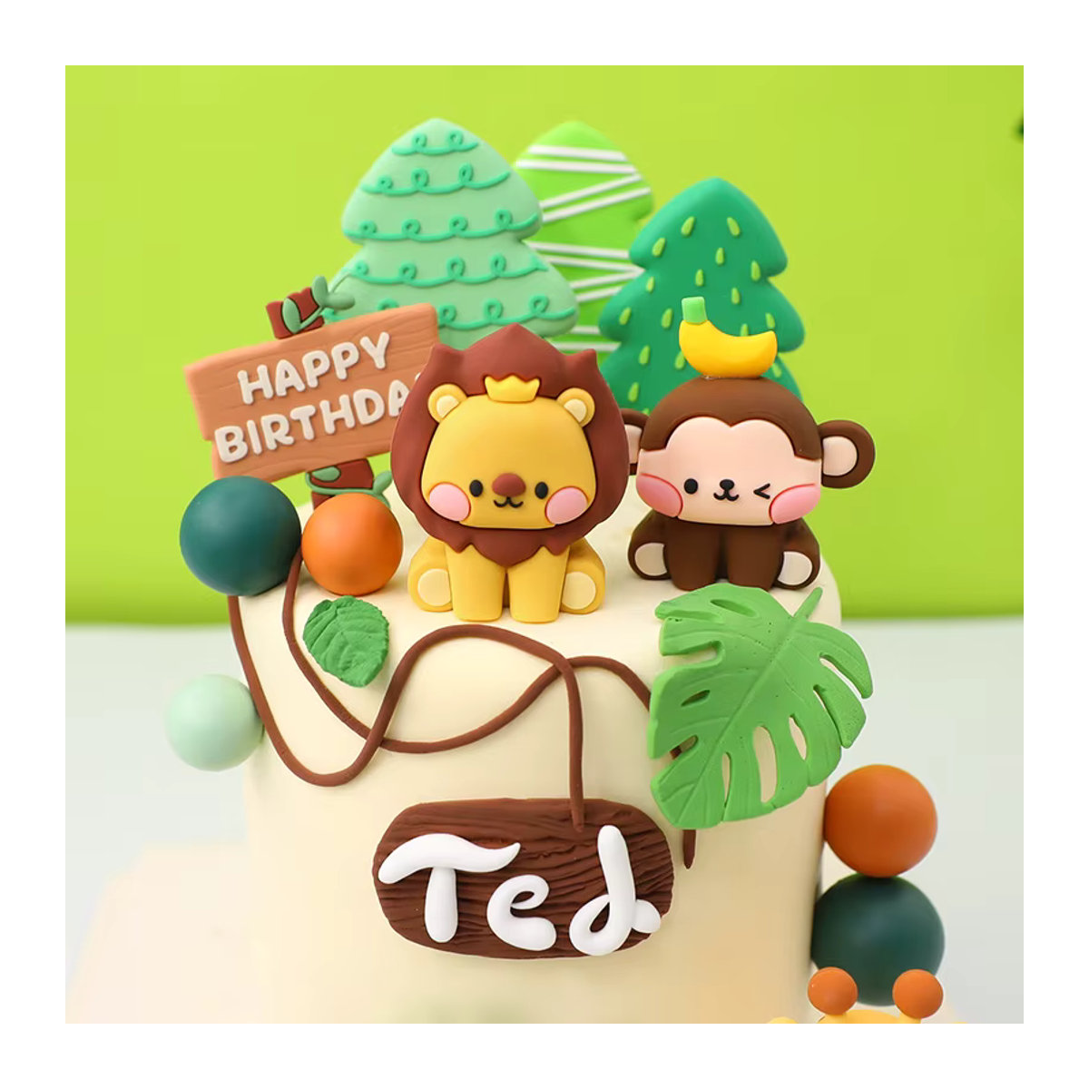 Dschungel Tier Kuchen Topper Set mit Safari Tieren und Palmblättern für Kindergeburtstage und Wild One Partys, mehrfarbig - Bild 2