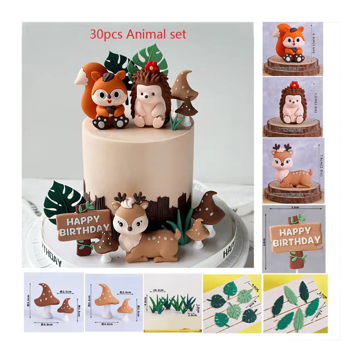 Dschungel Tier Kuchen Topper Set mit Safari Tieren und Palmblättern für Kindergeburtstage und Wild One Partys, mehrfarbig - Bild 4