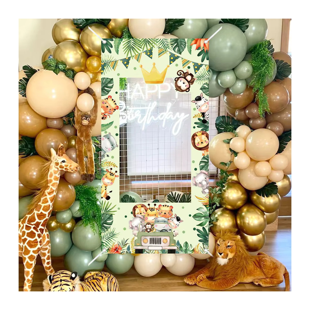 Dschungel Tiere Photo Booth Rahmen aus Papier für Kindergeburtstage und Babypartys, mehrfarbig - Bild 3
