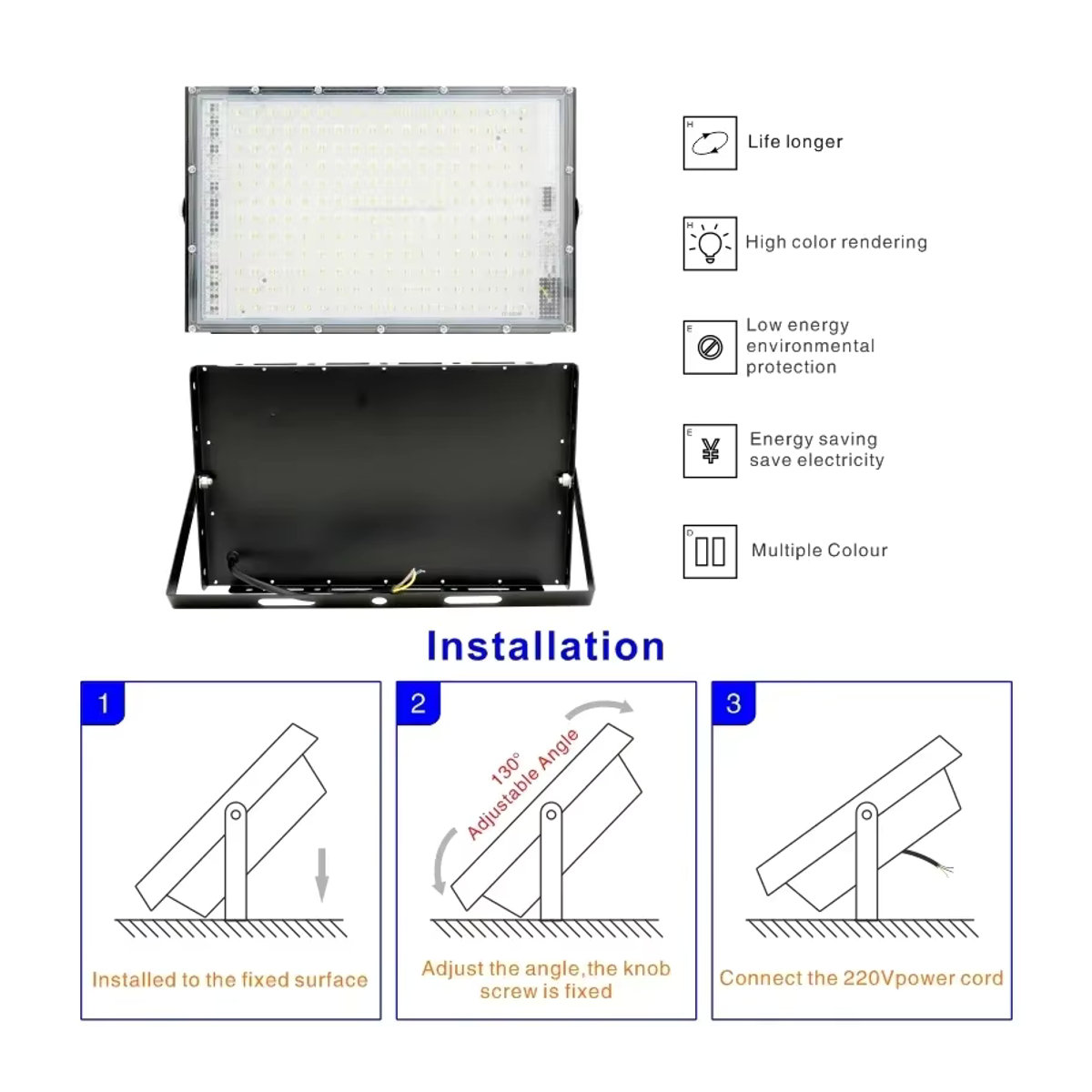DSELCHUN LED Außenstrahler IP65 Wasserdicht Schwarz 200W - Bild 4