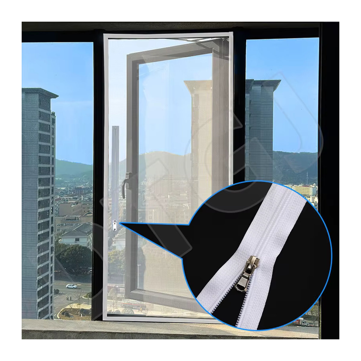 DTGJ Moskitonetz-Fenstergitter mit Reißverschlussgriff aus weißem Tüll und Fiberglas, rechteckig - Bild 4