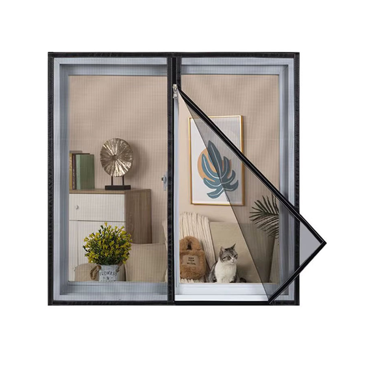 DTGJ Moskitonetz mit Reißverschluss als Fenstergitter aus schwarzem Fiberglas-Tüll zur Mückenabwehr - Bild 5