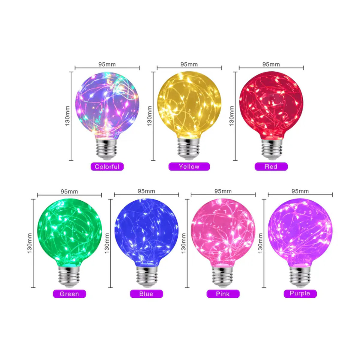 Duncelri LED Edison Retro Glühbirne G95 aus Glas mit E27 Fassung in Bunt - Bild 2
