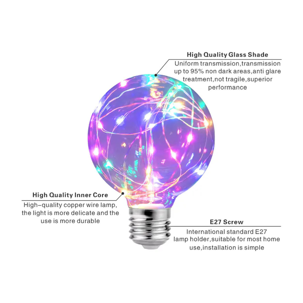Duncelri LED Edison Retro Glühbirne G95 aus Glas mit E27 Fassung in Bunt - Bild 4