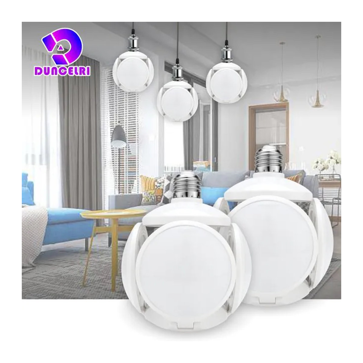 Duncelri LED Fußball UFO Lampe E27 40W mit 360 Grad Faltfunktion in Kaltweiß oder Warmweiß - Bild 1