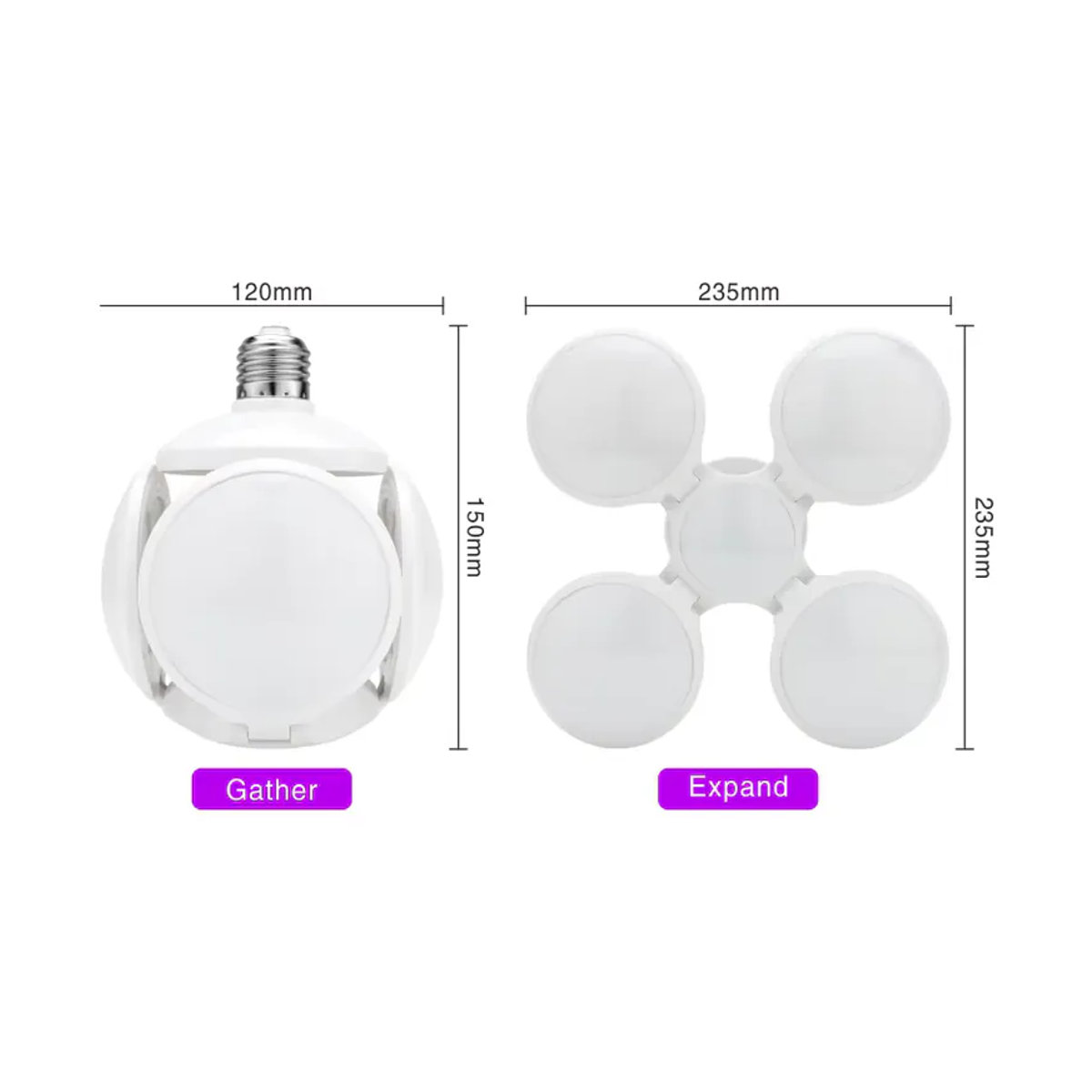 Duncelri LED Fußball UFO Lampe E27 40W mit 360 Grad Faltfunktion in Kaltweiß oder Warmweiß - Bild 2