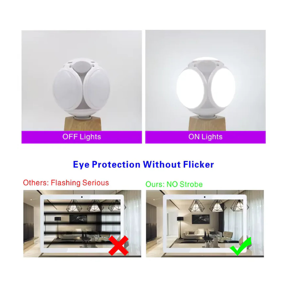 Duncelri LED Fußball UFO Lampe E27 40W mit 360 Grad Faltfunktion in Kaltweiß oder Warmweiß - Bild 3