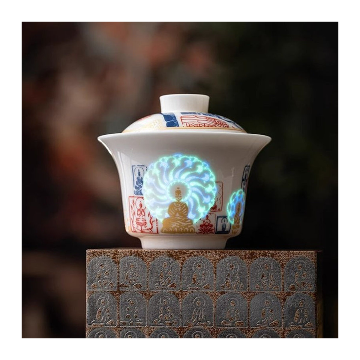 Dunhuang Glowing Face Buddha Teeset aus weißer Keramik mit leuchtender Abdeckungsschale für die Gongfu-Teezeremonie - Bild 1