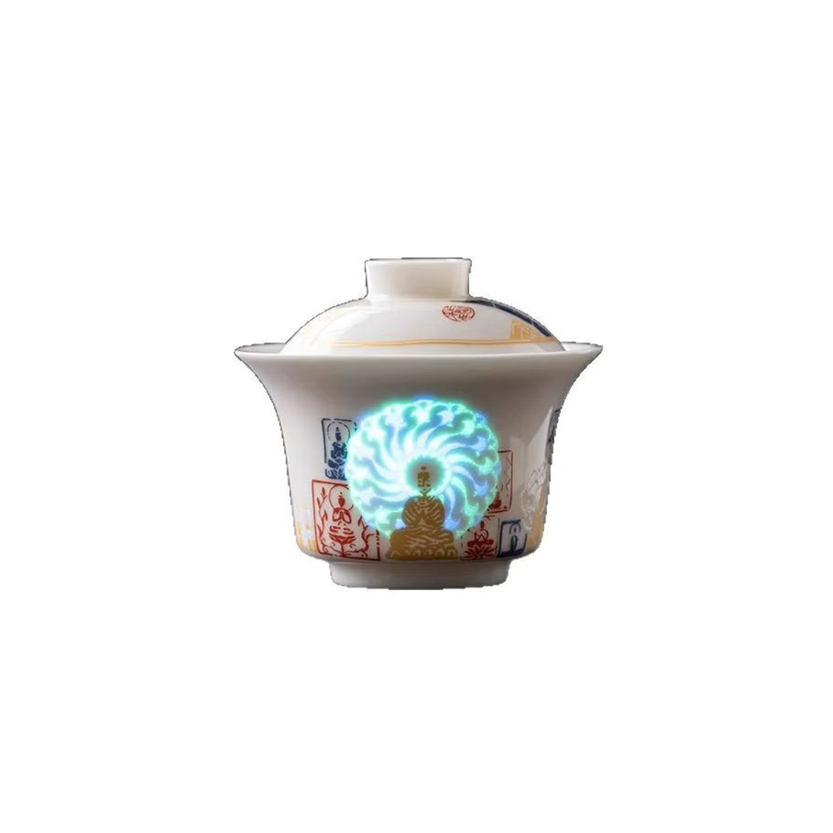 Dunhuang Glowing Face Buddha Teeset aus weißer Keramik mit leuchtender Abdeckungsschale für die Gongfu-Teezeremonie - Bild 5