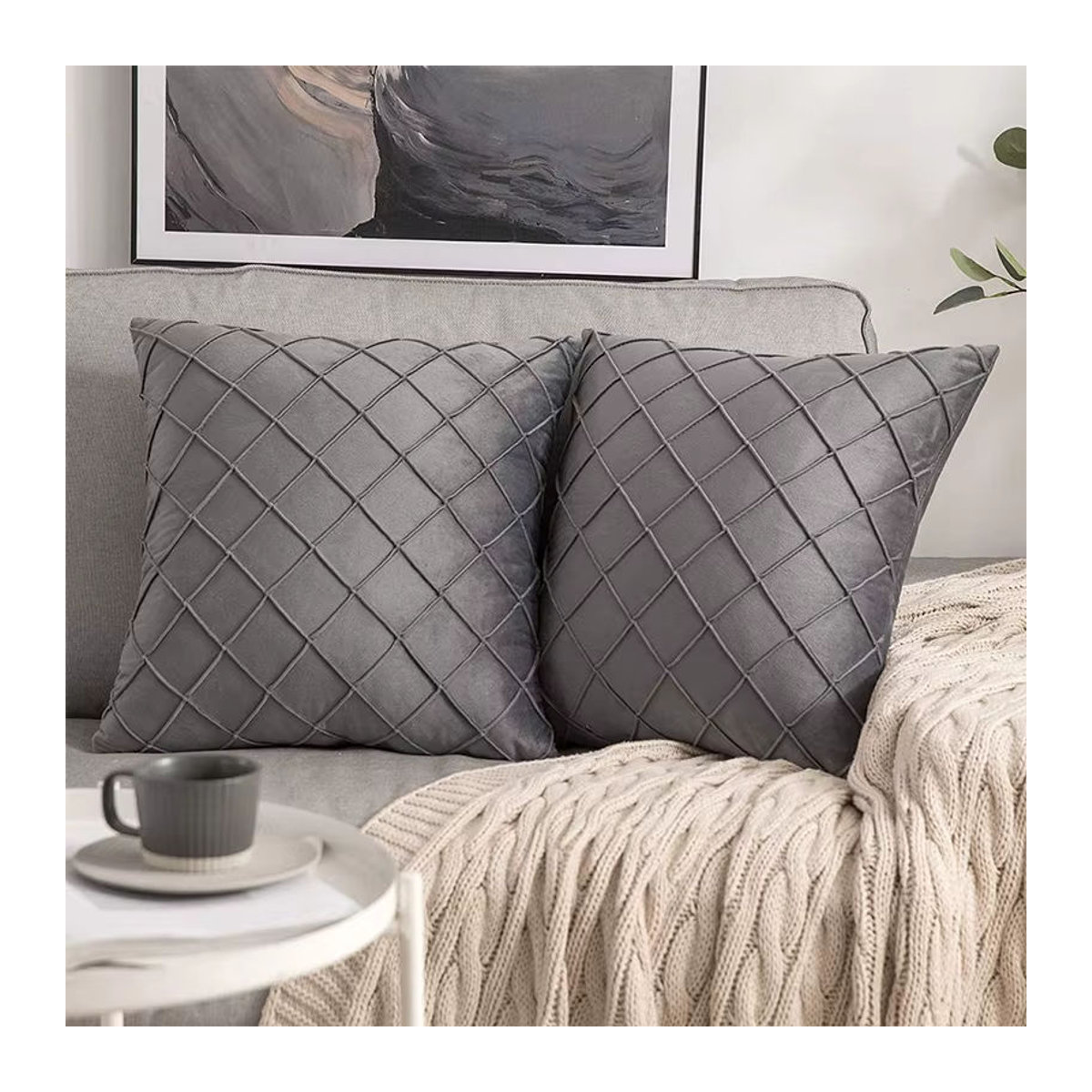 Dunkelgraue Samt-Kissenbezüge mit Karomuster für deine Sofakissen, nordische Heimdekoration, B/H: 30 x 50 cm, 45 x 45 cm und 50 x 50 cm - Bild 4