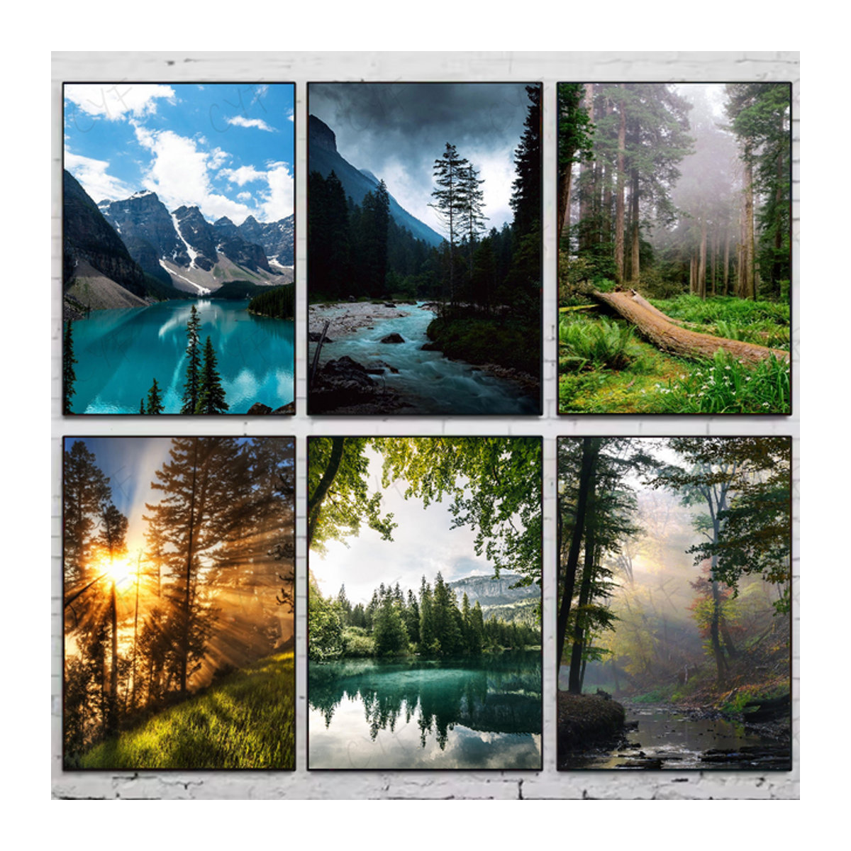 Dunkelgrünes Naturposter mit Wald und Nebel in Berglandschaft als wasserdichte Wandkunst für dein Zuhause - Bild 1