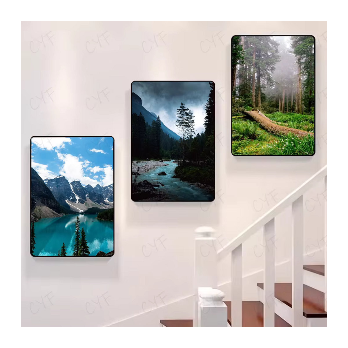 Dunkelgrünes Naturposter mit Wald und Nebel in Berglandschaft als wasserdichte Wandkunst für dein Zuhause - Bild 2