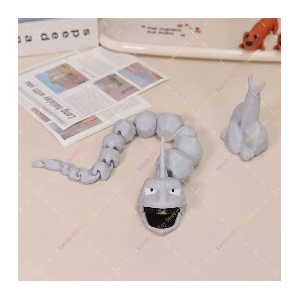 DUODUOBAO Pokemon Onix Actionfigur in Grau, bewegliche 3D-gedruckte Anime Figur mit Halterung aus Kunststoff als Desktop-Ornament - Bild 2