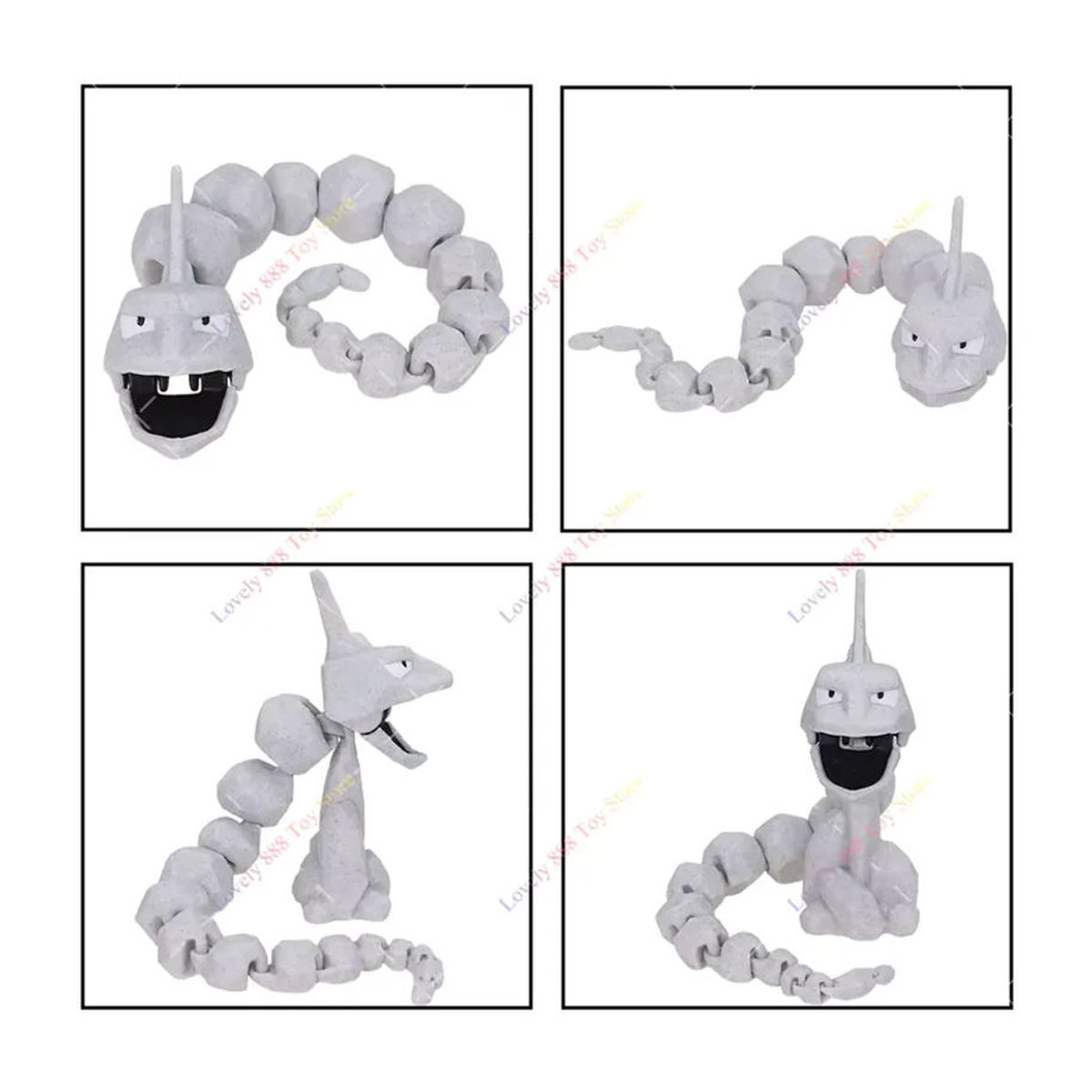 DUODUOBAO Pokemon Onix Actionfigur in Grau, bewegliche 3D-gedruckte Anime Figur mit Halterung aus Kunststoff als Desktop-Ornament - Bild 3