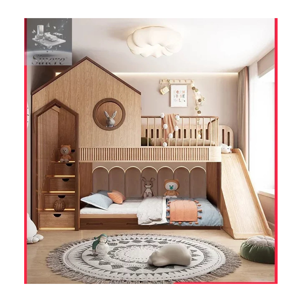 Duplex-Baumhausbett für Kinder als Etagenbett aus Holz in Natur und Braun im skandinavischen Design - Bild 1