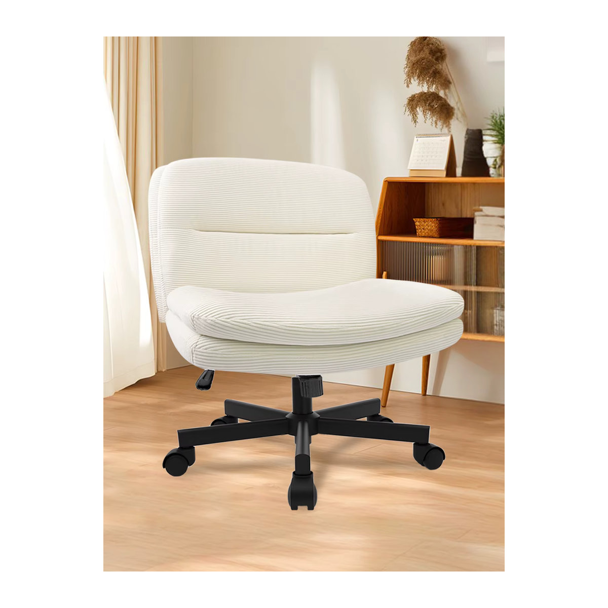 Durrafy Ergonomischer Bürostuhl und Esszimmerstuhl in Beige oder Weiß mit Stoffbezug und schwerkraftaktivierten Bremsrollen - Bild 7