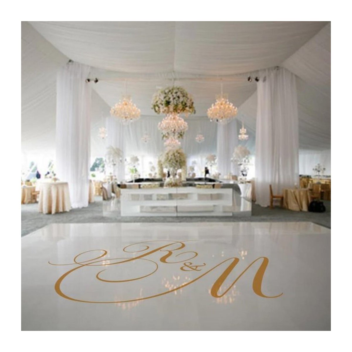 Duruibom Tanzflächen Aufkleber mit personalisierten Initialen in Gold aus Vinyl für Hochzeit und Party - Bild 1