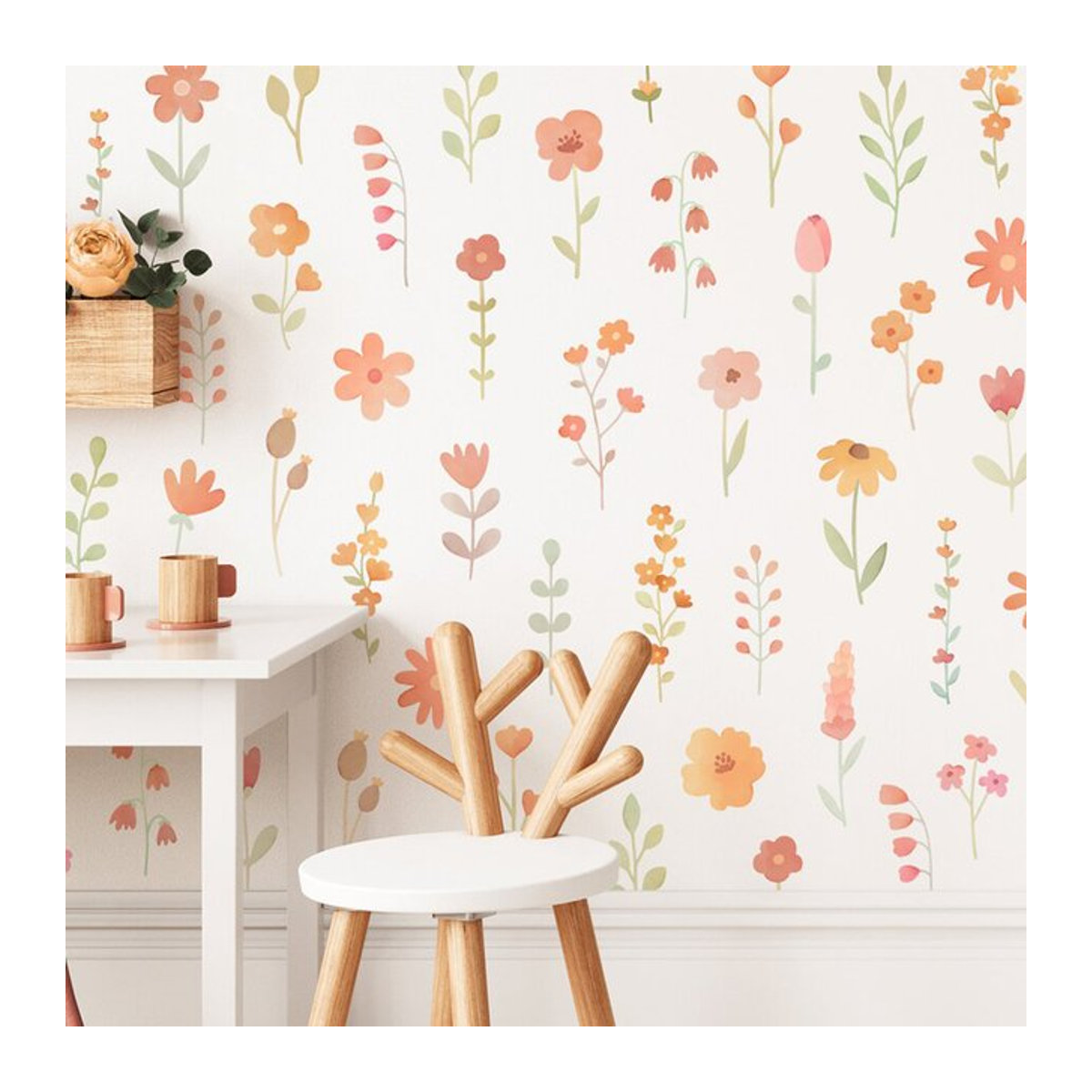 Duruibom Wandtattoo Wildblumen in Aquarell-Optik, Mehrfarbiges Floral-Design für Kinderzimmer und Wohnzimmer - Bild 1