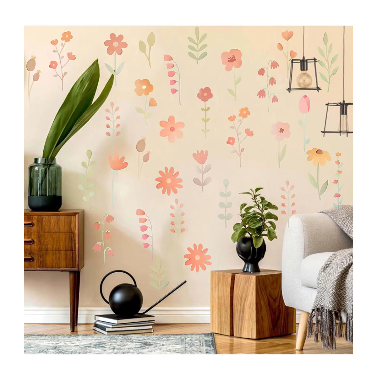 Duruibom Wandtattoo Wildblumen in Aquarell-Optik, Mehrfarbiges Floral-Design für Kinderzimmer und Wohnzimmer - Bild 2