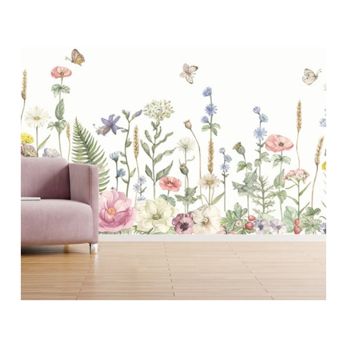 Duruibom Wandtattoos mit Aquarell Wildblumen und Schmetterlingen in Mehrfarbig für Wohnzimmer und Schlafzimmer - Bild 1