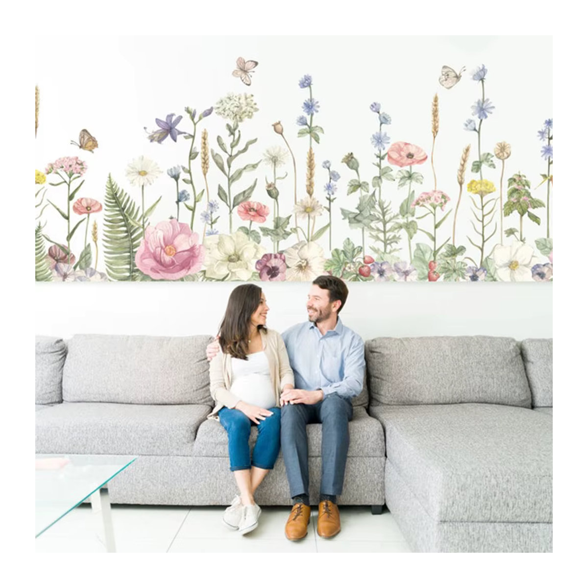 Duruibom Wandtattoos mit Aquarell Wildblumen und Schmetterlingen in Mehrfarbig für Wohnzimmer und Schlafzimmer - Bild 2