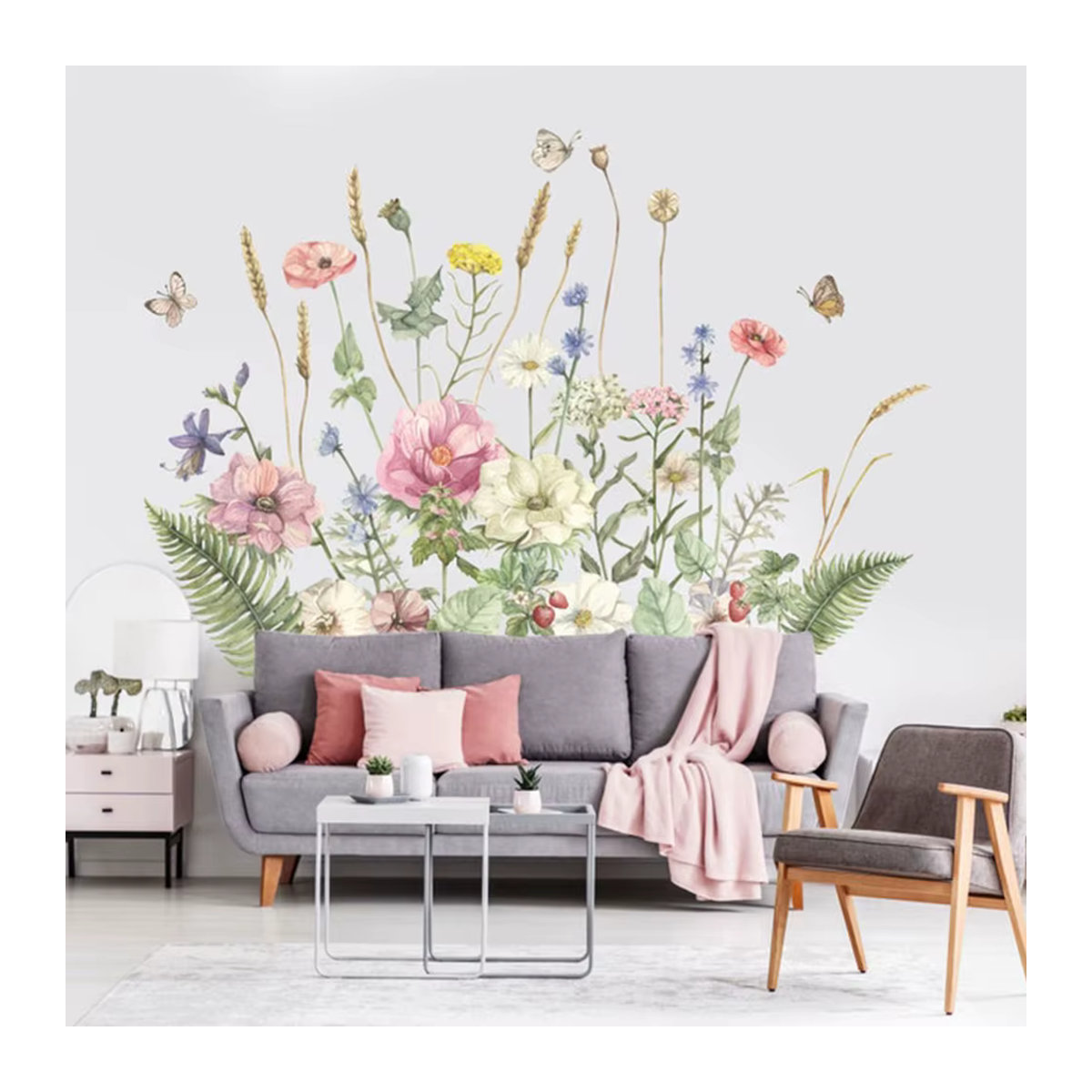 Duruibom Wandtattoos mit Aquarell Wildblumen und Schmetterlingen in Mehrfarbig für Wohnzimmer und Schlafzimmer - Bild 3