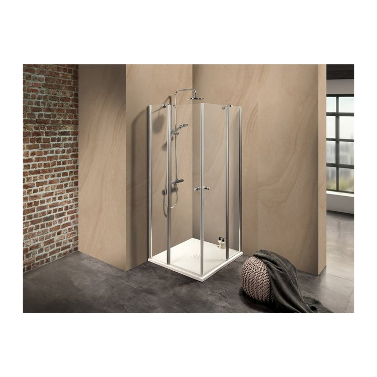 Duschkabine Dusbad Vital 2 Eckdusche mit zweiteiliger Pendeltür an Festteil, Chrom und Glas, B/T/H: 92,5 x 117,5 x 200 cm - Bild 1
