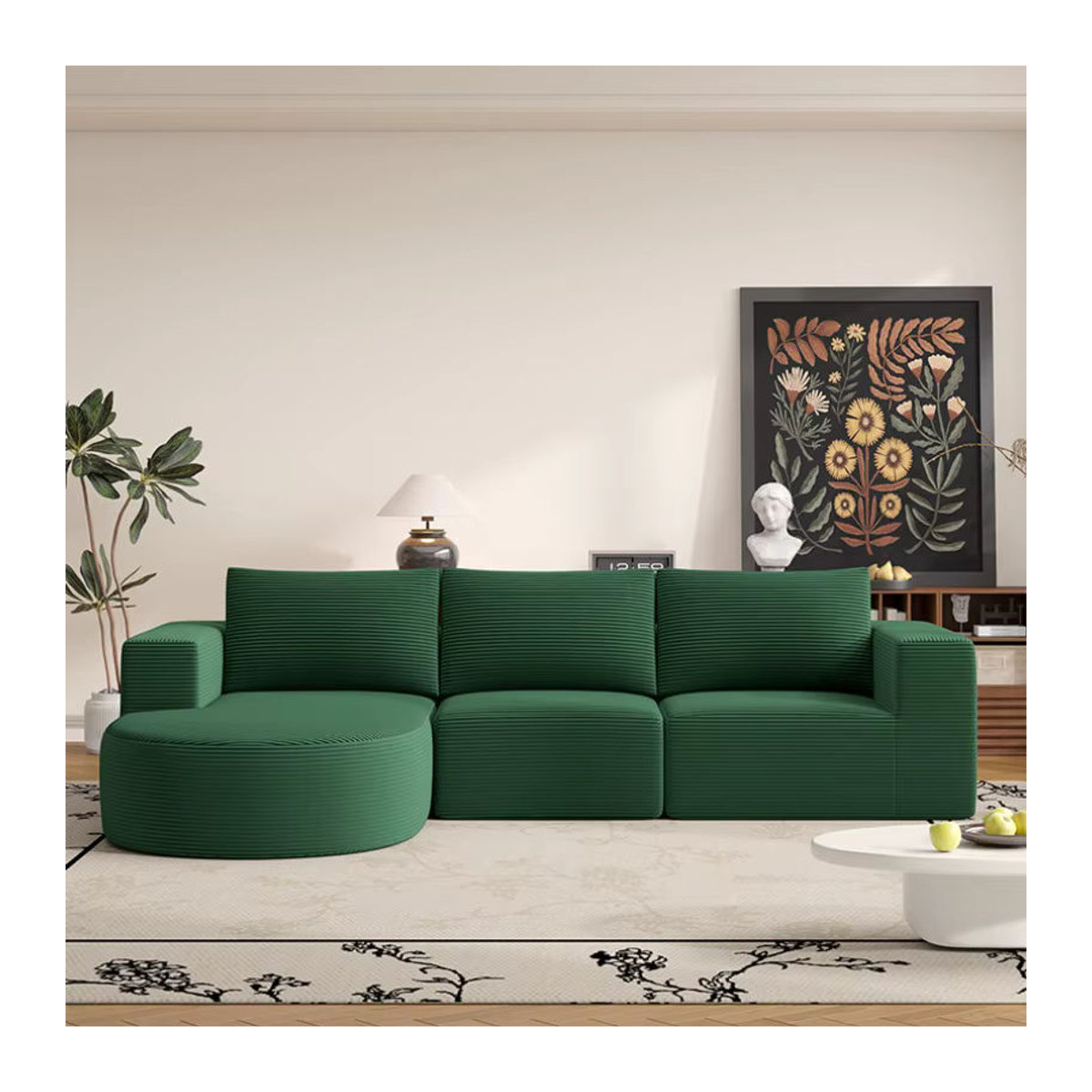 DUTRIEUX 2-Sitzer Bodensofa in Grün, minimalistisches modernes Loungemöbel aus Stoff, vakuumkomprimiert - Bild 1
