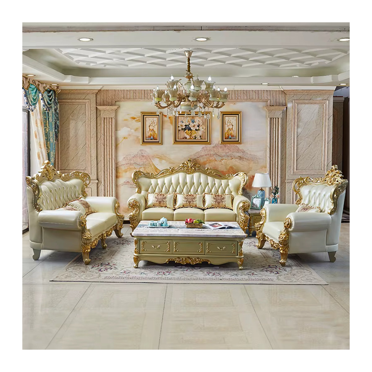 DUTRIEUX 2-Sitzer Loungesessel im Mid-Century Design aus Kunstleder, Beige, B: 140 cm, T: 120 cm, H: 140 cm - Bild 2