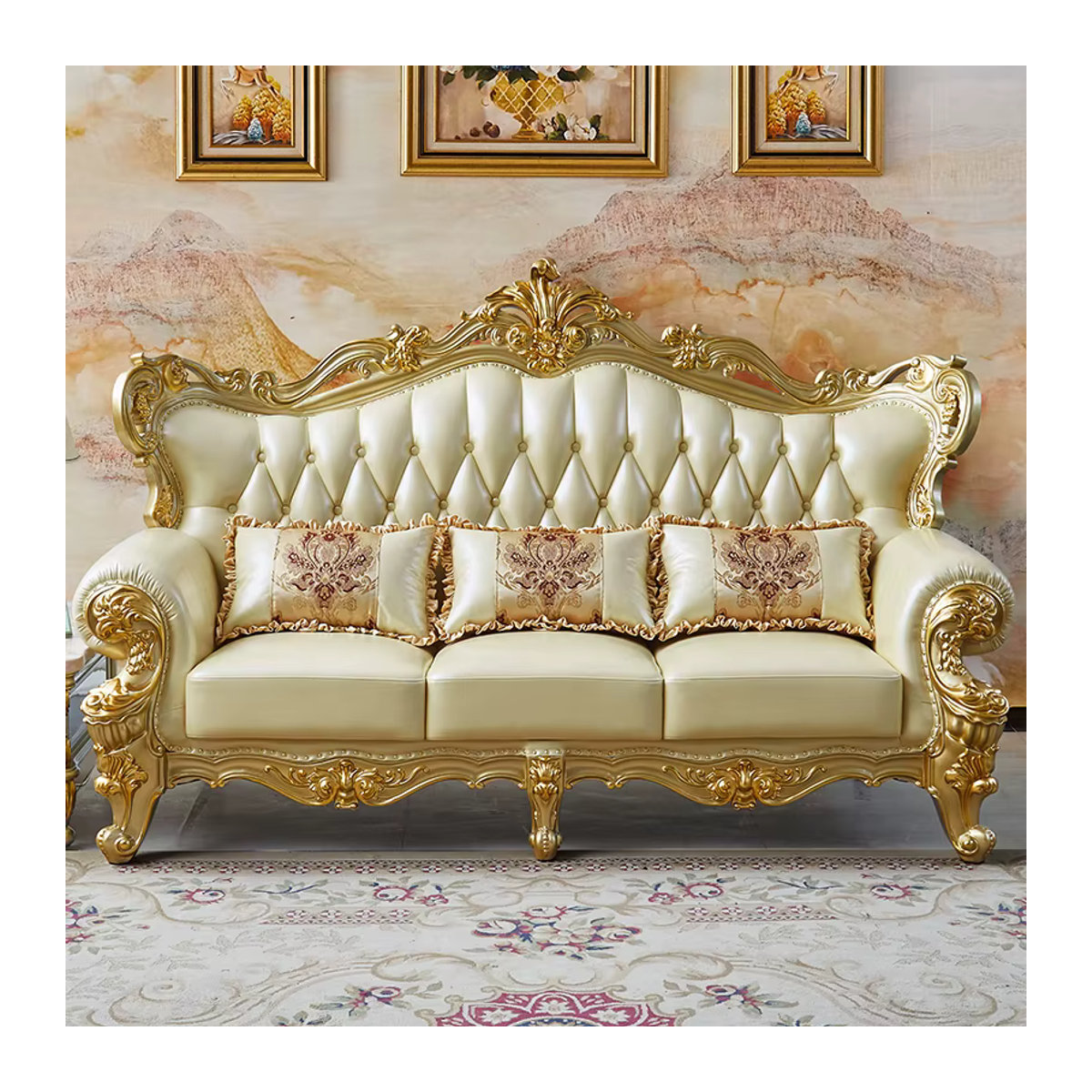 DUTRIEUX 2-Sitzer Loungesessel im Mid-Century Design aus Kunstleder, Beige, B: 140 cm, T: 120 cm, H: 140 cm - Bild 3