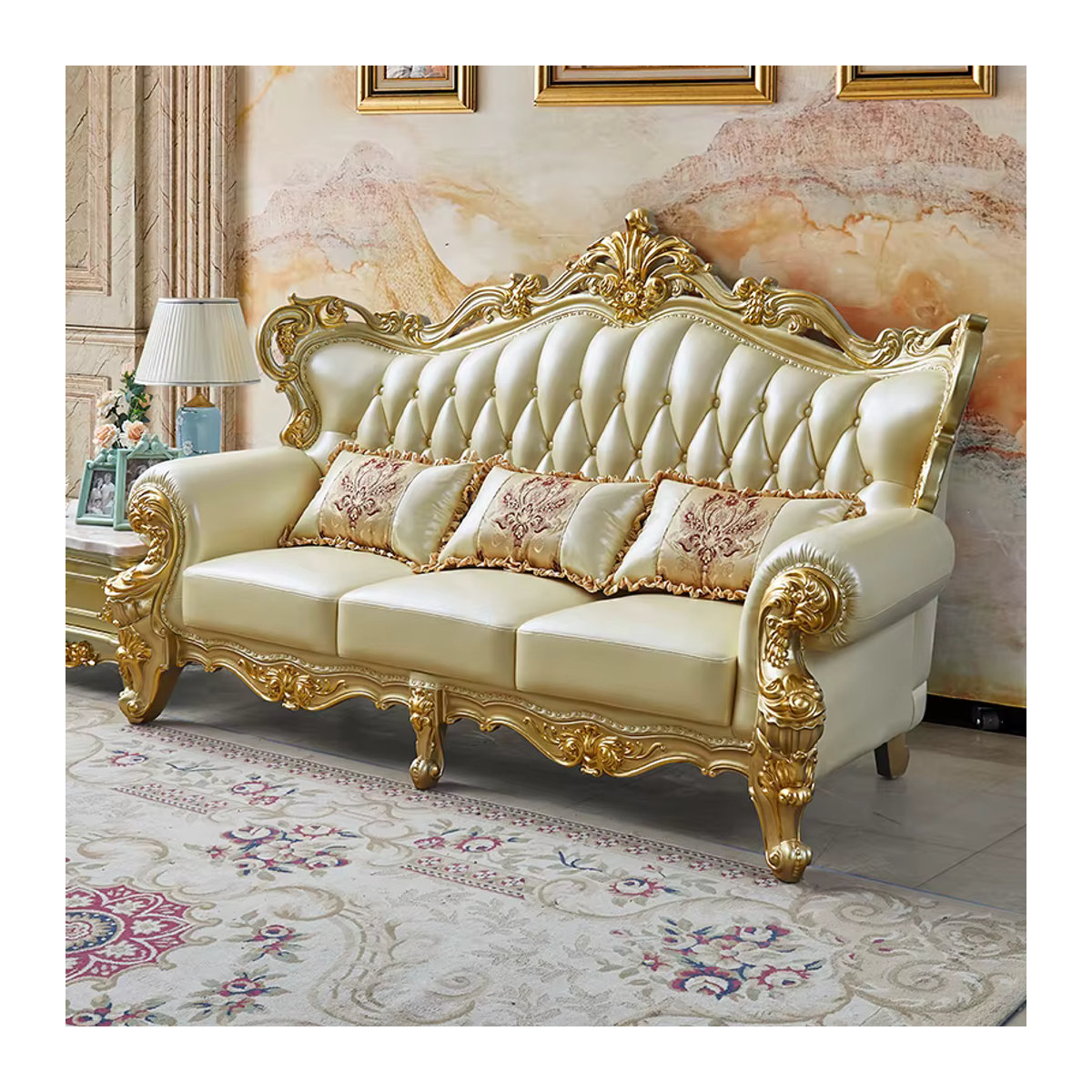 DUTRIEUX 2-Sitzer Loungesessel im Mid-Century Design aus Kunstleder, Beige, B: 140 cm, T: 120 cm, H: 140 cm - Bild 4