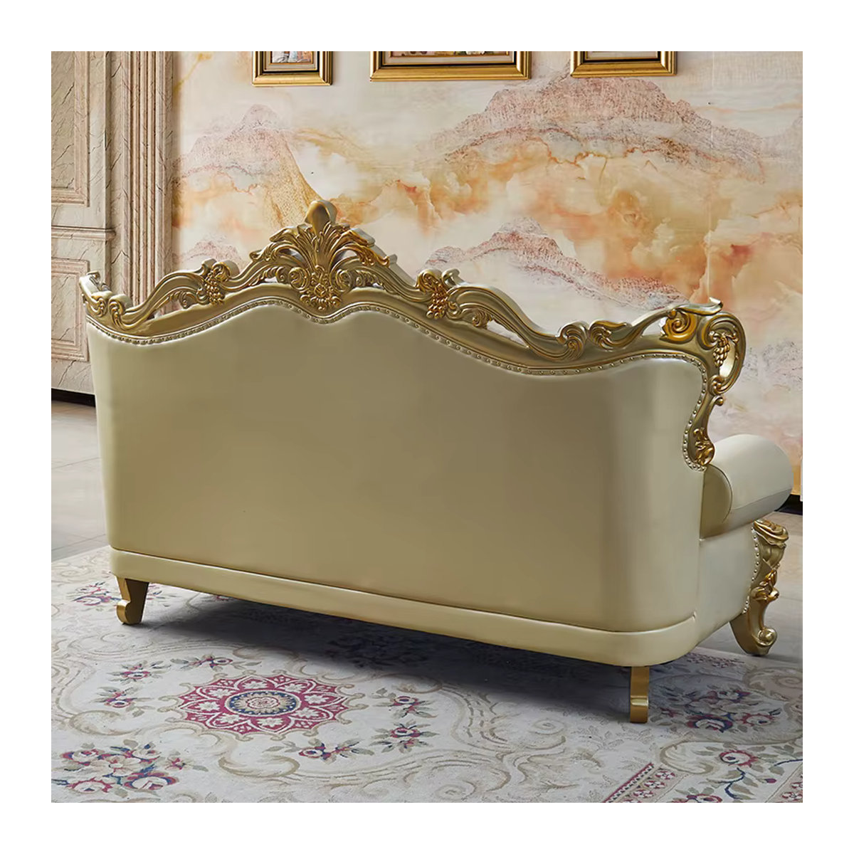 DUTRIEUX 2-Sitzer Loungesessel im Mid-Century Design aus Kunstleder, Beige, B: 140 cm, T: 120 cm, H: 140 cm - Bild 5