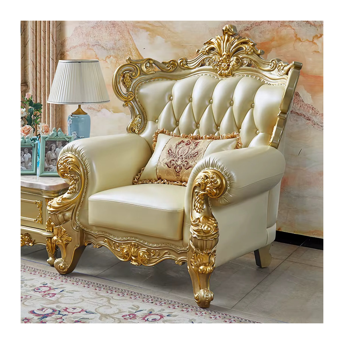 DUTRIEUX 2-Sitzer Loungesessel im Mid-Century Design aus Kunstleder, Beige, B: 140 cm, T: 120 cm, H: 140 cm - Bild 6
