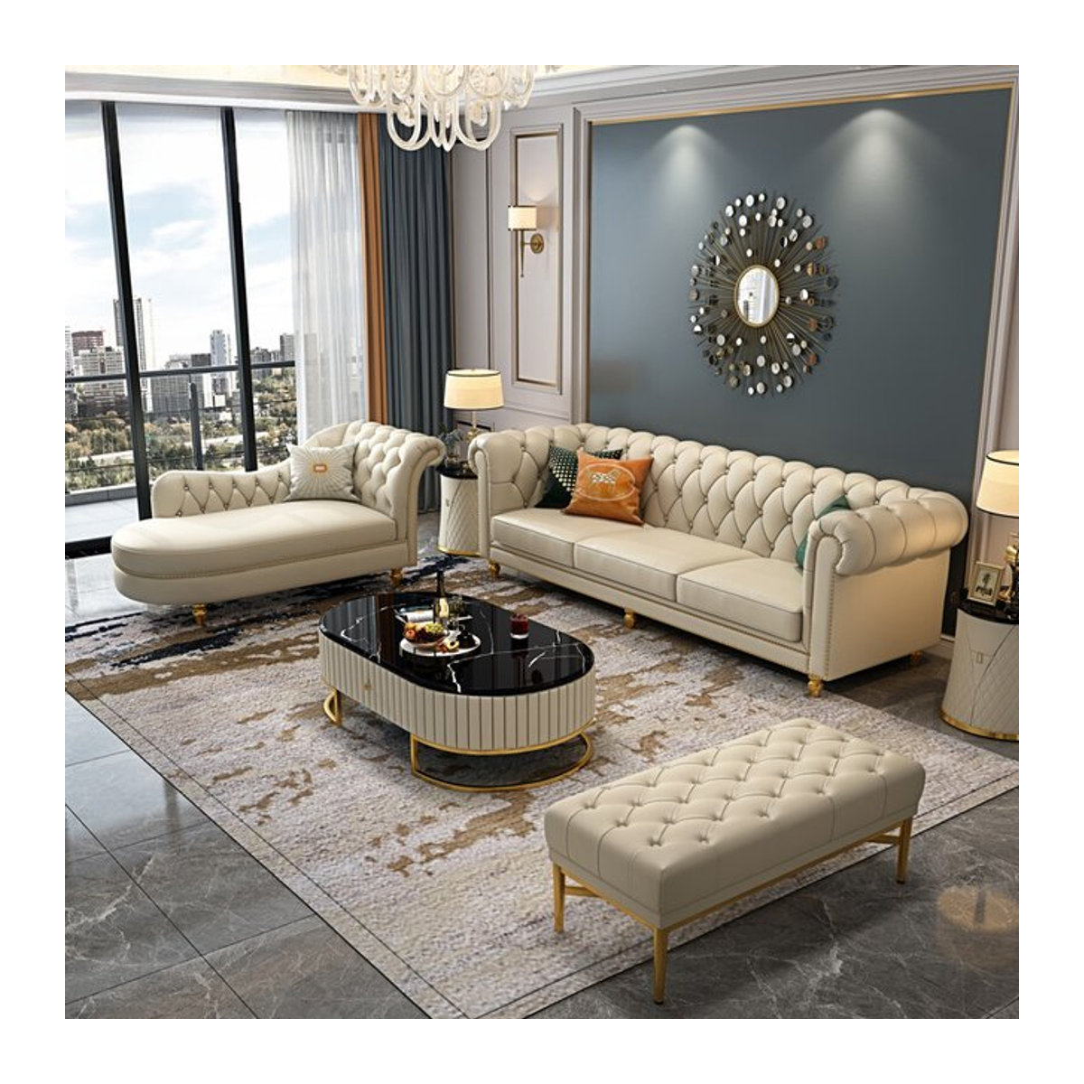 DUTRIEUX 3-Sitzer Echtleder Sofa in Beige im modernen skandinavischen Design mit Metallgestell - Bild 1