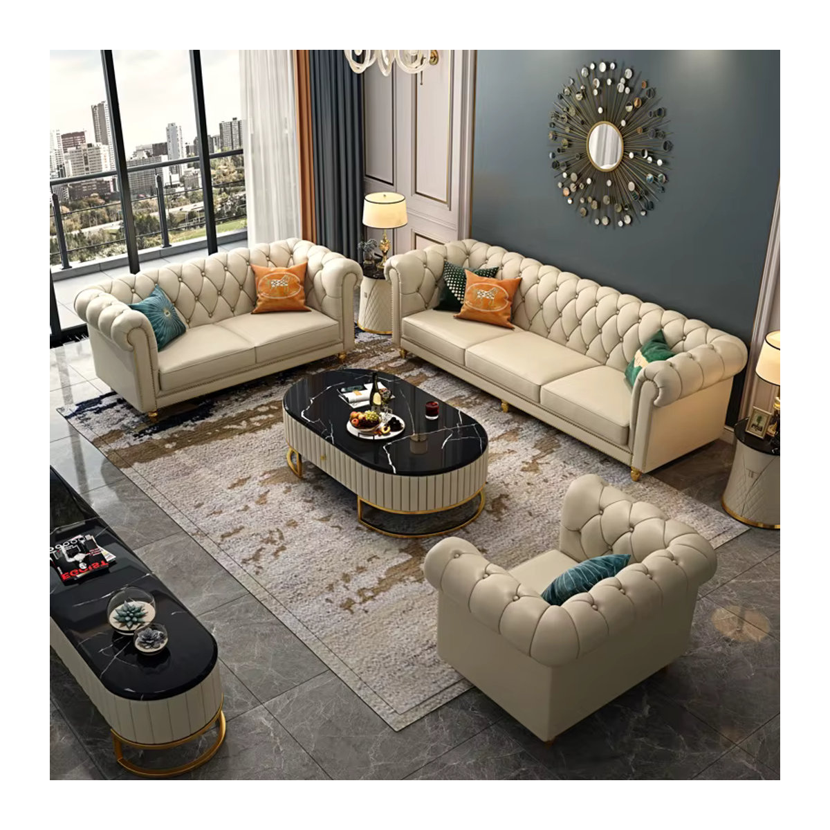 DUTRIEUX 3-Sitzer Echtleder Sofa in Beige im modernen skandinavischen Design mit Metallgestell - Bild 2