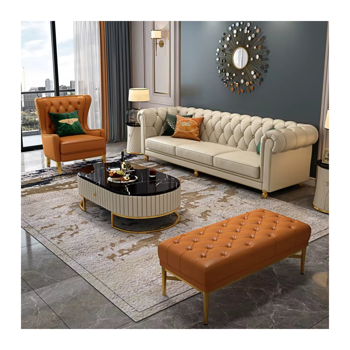 DUTRIEUX 3-Sitzer Echtleder Sofa in Beige im modernen skandinavischen Design mit Metallgestell - Bild 3