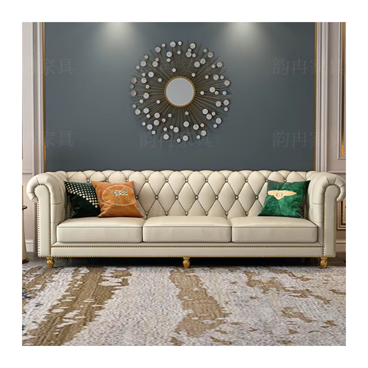 DUTRIEUX 3-Sitzer Echtleder Sofa in Beige im modernen skandinavischen Design mit Metallgestell - Bild 4
