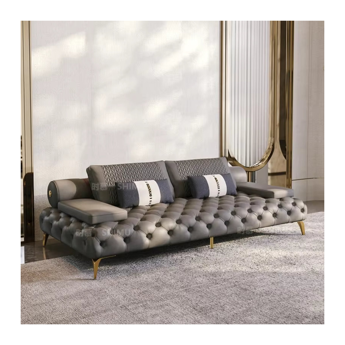 DUTRIEUX 3-teiliges Sofa-Set aus echtem Leder in Grau im modernen Luxus-Designer-Stil - Bild 3