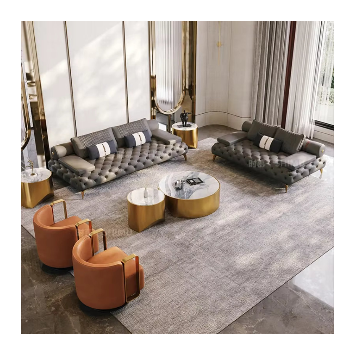 DUTRIEUX 3-teiliges Sofa-Set aus echtem Leder in Grau im modernen Luxus-Designer-Stil - Bild 4