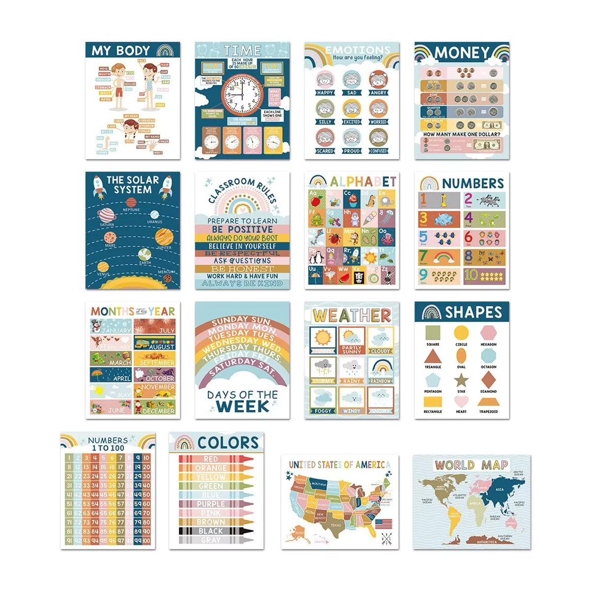 DUTRIEUX Boho Wandbilder Set mit Regenbogen und emotionaler Unterstützung für das Klassenzimmer, mehrfarbig, B: 20,3 cm, H: 25,4 cm - Bild 2