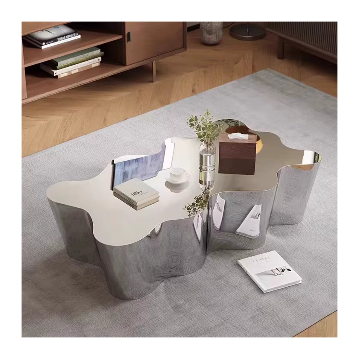 DUTRIEUX Couchtisch aus Metall in Alufarben im Industrial Design mit organischem Look - Bild 2